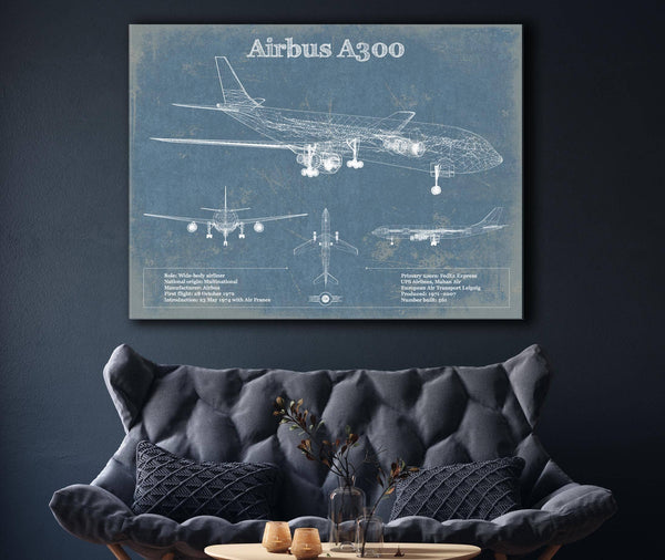Cutler West Airbus A300 Vintage Aviation Blueprint Print