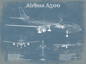 14" x 11" / Unframed Cutler West Airbus A300 Vintage Aviation Blueprint Print
