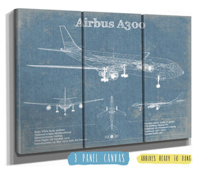 36" x 24" / 3 Panel Canvas Wrap Cutler West Airbus A300 Vintage Aviation Blueprint Print