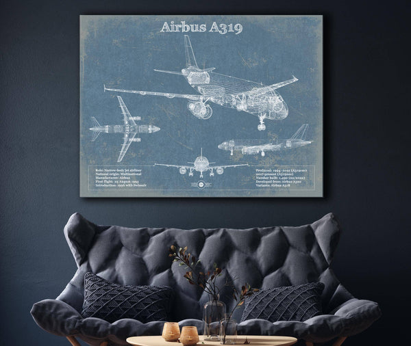 Cutler West Airbus A319 Vintage Aviation Blueprint Print