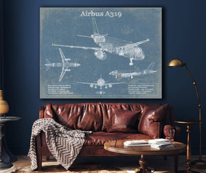Cutler West Airbus A319 Vintage Aviation Blueprint Print