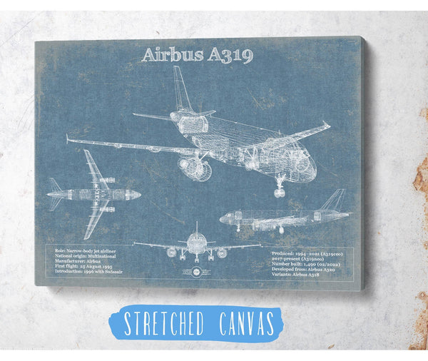 Cutler West Airbus A319 Vintage Aviation Blueprint Print