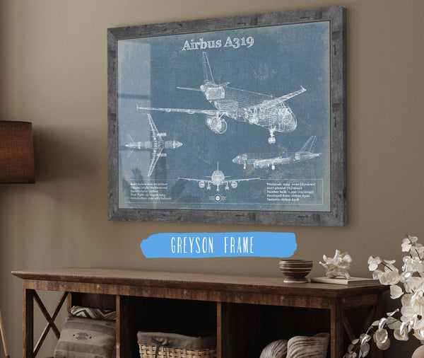 Cutler West Airbus A319 Vintage Aviation Blueprint Print
