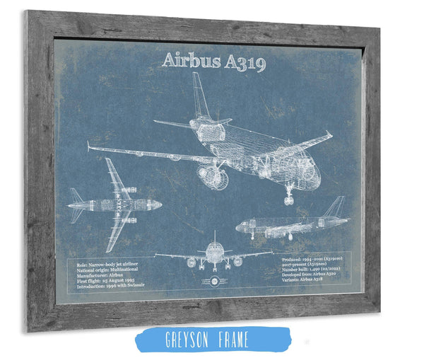 14" x 11" / Greyson Frame Cutler West Airbus A319 Vintage Aviation Blueprint Print
