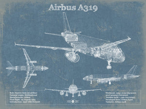 14" x 11" / Unframed Cutler West Airbus A319 Vintage Aviation Blueprint Print