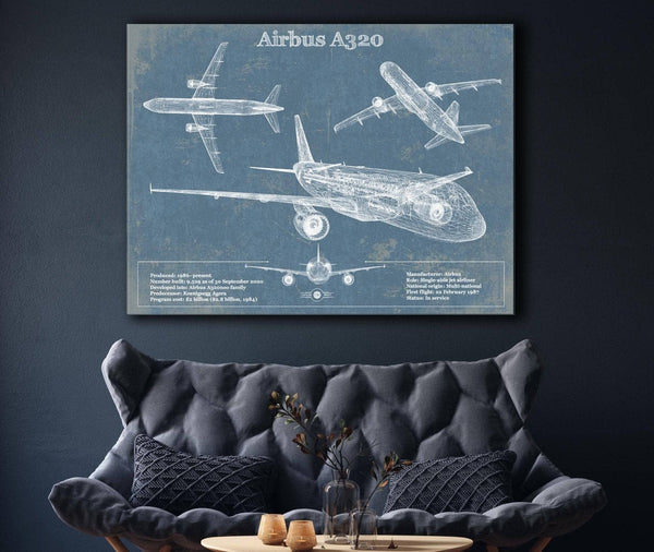 Cutler West Airbus A320 Vintage Aviation Blueprint Print