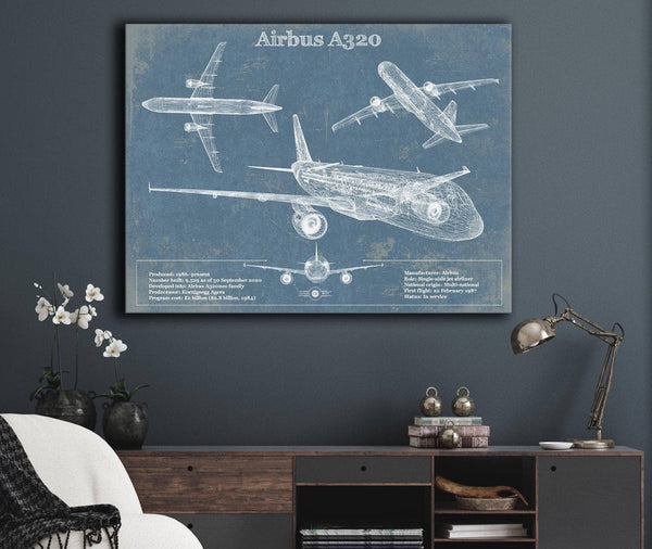 Cutler West Airbus A320 Vintage Aviation Blueprint Print