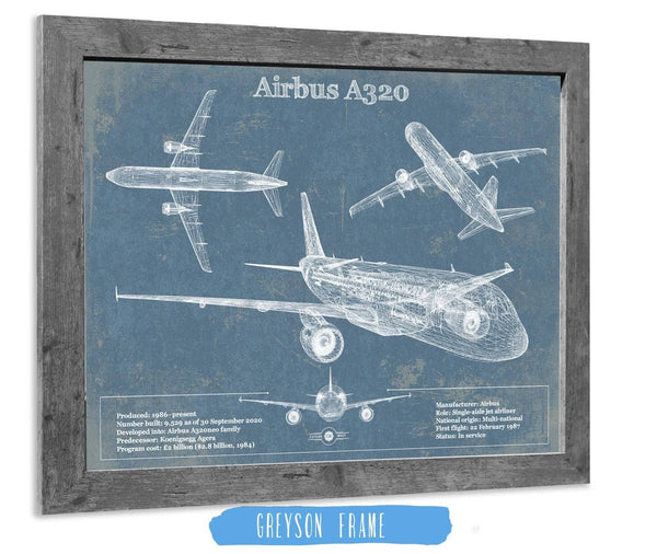 14" x 11" / Greyson Frame Cutler West Airbus A320 Vintage Aviation Blueprint Print
