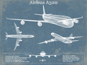 14" x 11" / Unframed Cutler West Airbus A320 Vintage Aviation Blueprint Print