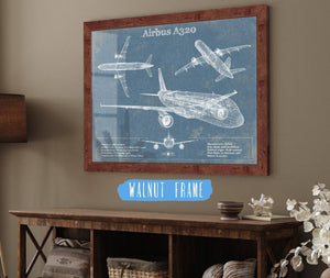 20" x 16" / Walnut Frame Cutler West Airbus A320 Vintage Aviation Blueprint Print