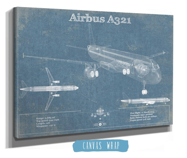 Cutler West Airbus A321 Vintage Aviation Blueprint Print