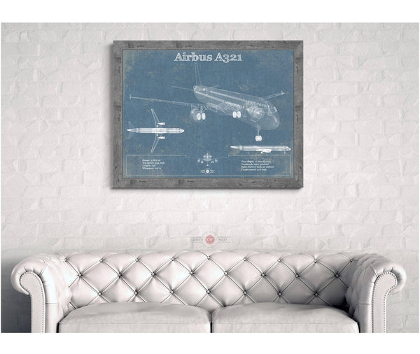 Cutler West Airbus A321 Vintage Aviation Blueprint Print