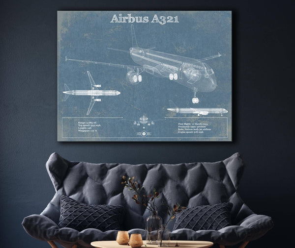Cutler West Airbus A321 Vintage Aviation Blueprint Print