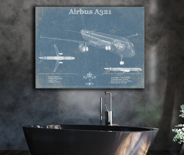 Cutler West Airbus A321 Vintage Aviation Blueprint Print