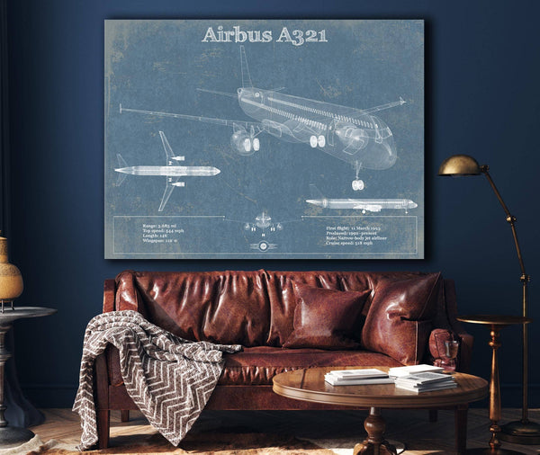 Cutler West Airbus A321 Vintage Aviation Blueprint Print