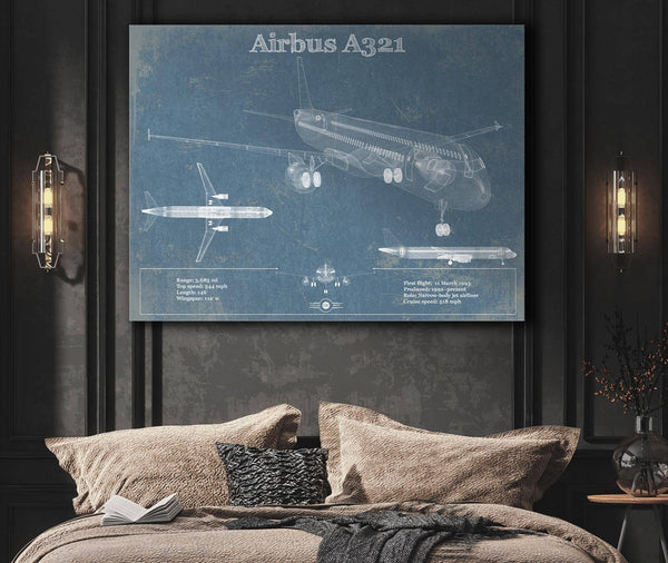 Cutler West Airbus A321 Vintage Aviation Blueprint Print
