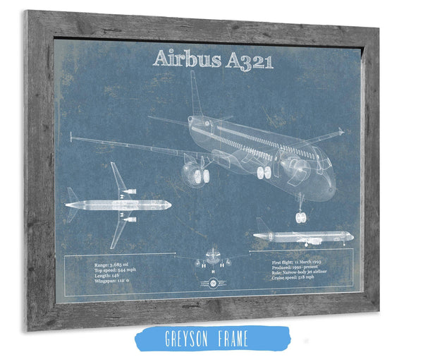 14" x 11" / Greyson Frame Cutler West Airbus A321 Vintage Aviation Blueprint Print