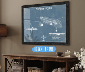 20" x 16" / Black Frame Cutler West Airbus A321 Vintage Aviation Blueprint Print