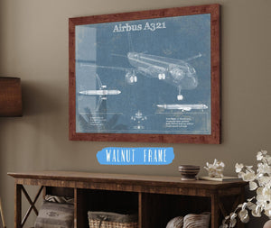 20" x 16" / Walnut Frame Cutler West Airbus A321 Vintage Aviation Blueprint Print