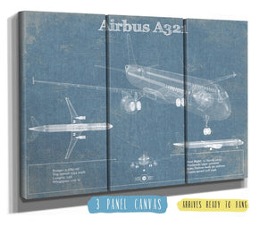 36" x 24" / 3 Panel Canvas Wrap Cutler West Airbus A321 Vintage Aviation Blueprint Print