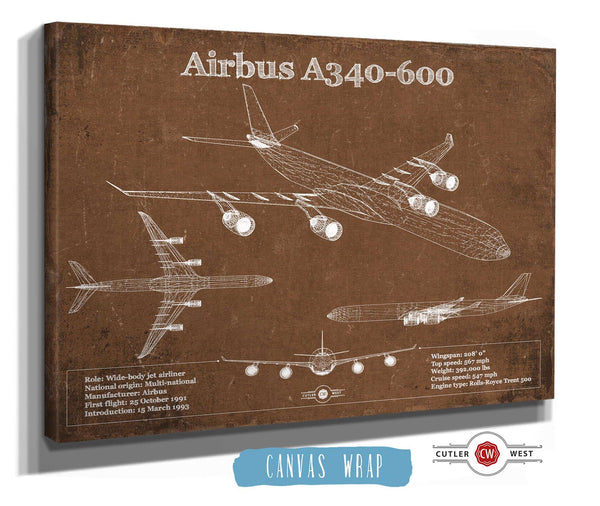 Cutler West Airbus A340-600 Vintage Aviation Blueprint Print - Custom Pilot Name Can Be Added