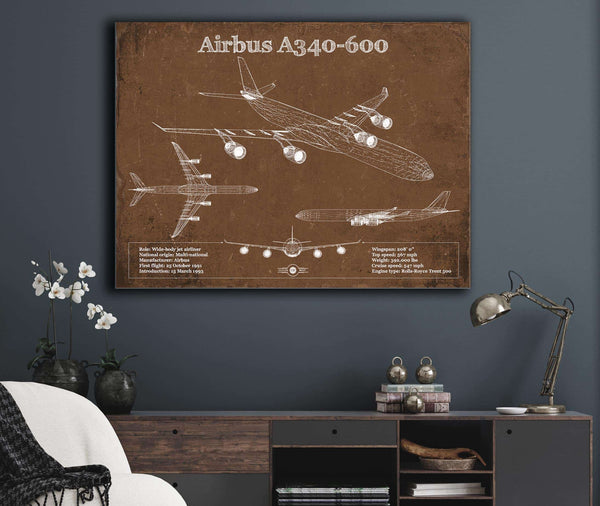 Cutler West Airbus A340-600 Vintage Aviation Blueprint Print - Custom Pilot Name Can Be Added