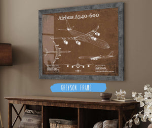 14" x 11" / Greyson Frame Cutler West Airbus A340-600 Vintage Aviation Blueprint Print - Custom Pilot Name Can Be Added