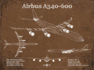 14" x 11" / Unframed Cutler West Airbus A340-600 Vintage Aviation Blueprint Print - Custom Pilot Name Can Be Added