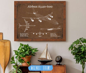 20" x 16" / Walnut Frame Cutler West Airbus A340-600 Vintage Aviation Blueprint Print - Custom Pilot Name Can Be Added
