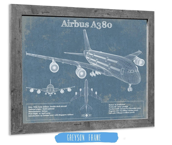 14" x 11" / Greyson Frame Cutler West Airbus A380 Vintage Aviation Blueprint Print - Custom Pilot Name can be Added