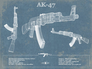 14" x 11" / Unframed Cutler West AK-47 Blueprint Vintage Gun Print