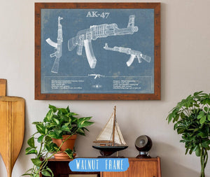 20" x 16" / Walnut Frame Cutler West AK-47 Blueprint Vintage Gun Print