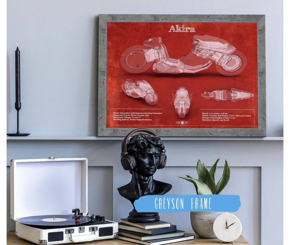 14" x 11" / Stretched Canvas Wrap Cutler West Akira Blueprint Vintage Motorcycle Print