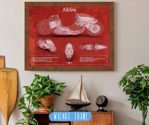 20" x 16" / Walnut Frame Cutler West Akira Blueprint Vintage Motorcycle Print