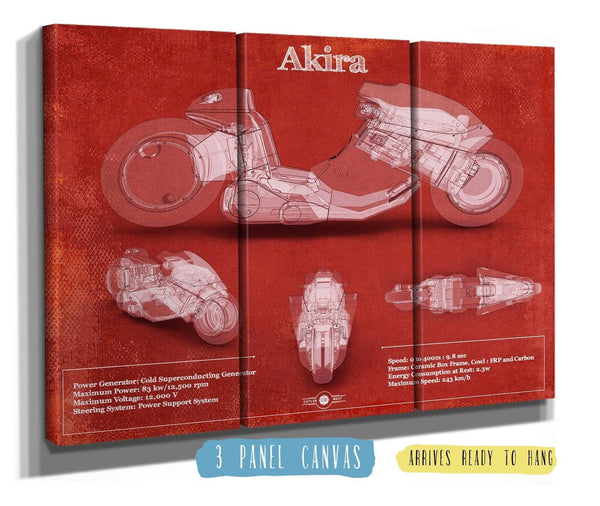 36" x 24" / 3 Panel Canvas Wrap Cutler West Akira Blueprint Vintage Motorcycle Print