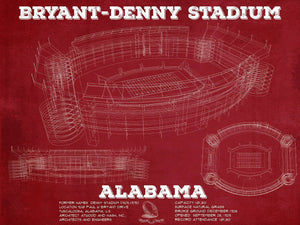 14" x 11" / Unframed Cutler West Alabama Crimson Tide Stadium Art - Bryant-Denny Stadium Vintage Seating Chart
