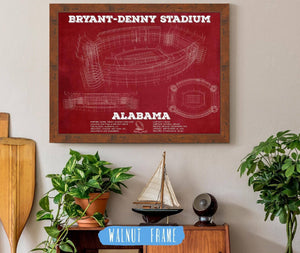 20" x 16" / Walnut Frame Cutler West Alabama Crimson Tide Stadium Art - Bryant-Denny Stadium Vintage Seating Chart