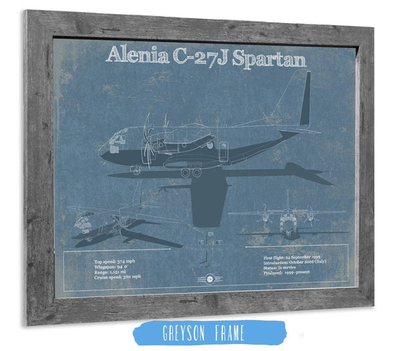 14" x 11" / Greyson Frame Cutler West Alenia C-27J Spartan Patent Blueprint Original Military Wall Art