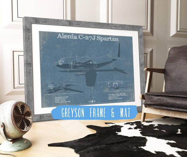 14" x 11" / Greyson Frame & Mat Cutler West Alenia C-27J Spartan Patent Blueprint Original Military Wall Art