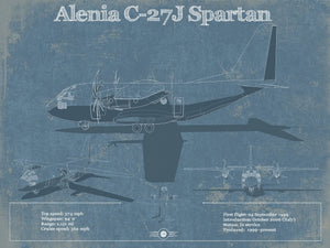 14" x 11" / Unframed Cutler West Alenia C-27J Spartan Patent Blueprint Original Military Wall Art