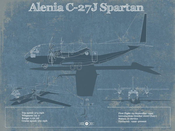 14" x 11" / Unframed Cutler West Alenia C-27J Spartan Patent Blueprint Original Military Wall Art