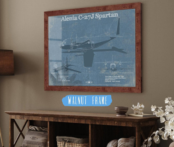 20" x 16" / Walnut Frame Cutler West Alenia C-27J Spartan Patent Blueprint Original Military Wall Art