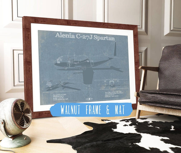 20" x 16" / Walnut Frame & Mat Cutler West Alenia C-27J Spartan Patent Blueprint Original Military Wall Art
