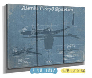 36" x 24" / 3 Panel Canvas Wrap Cutler West Alenia C-27J Spartan Patent Blueprint Original Military Wall Art