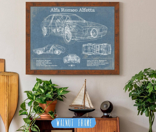 20" x 16" / Walnut Frame Cutler West Alfa Romeo Alfetta Bel Bel Air Sport Coupé Blueprint Vintage Auto Print