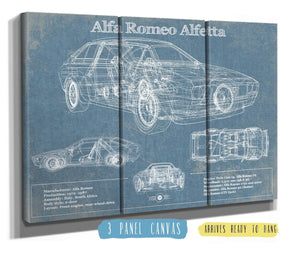 36" x 24" / 3 Panel Canvas Wrap Cutler West Alfa Romeo Alfetta Bel Bel Air Sport Coupé Blueprint Vintage Auto Print