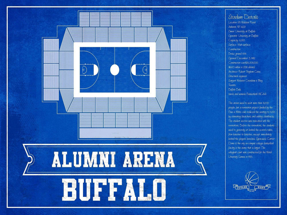 14" x 11" / Stretched Canvas Wrap Cutler West Alumni Arena Buffalo Bulls Team Colors NCAA Vintage Basketball Print