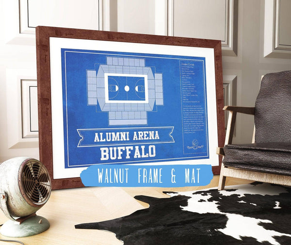 20" x 16" / Walnut Frame & Mat Cutler West Alumni Arena Buffalo Bulls Team Colors NCAA Vintage Basketball Print