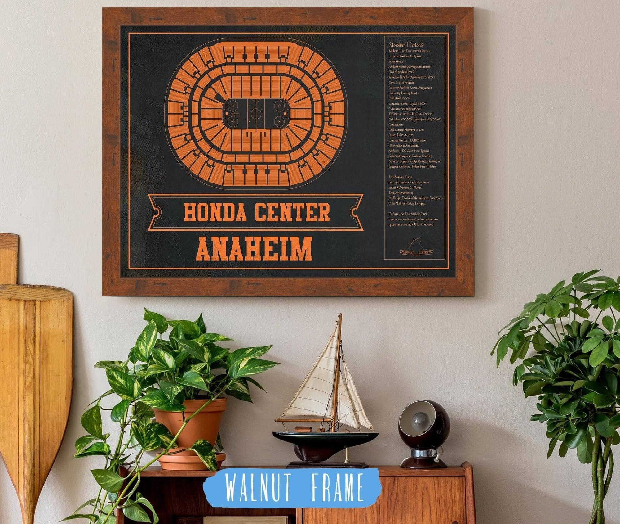 Cutler West Anaheim Ducks Team Colors - Honda Center Vintage Hockey Blueprint NHL Print