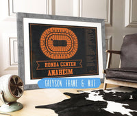 Cutler West 14" x 11" / Greyson Frame & Mat Anaheim Ducks Team Colors - Honda Center Vintage Hockey Blueprint NHL Print 933350180_78287